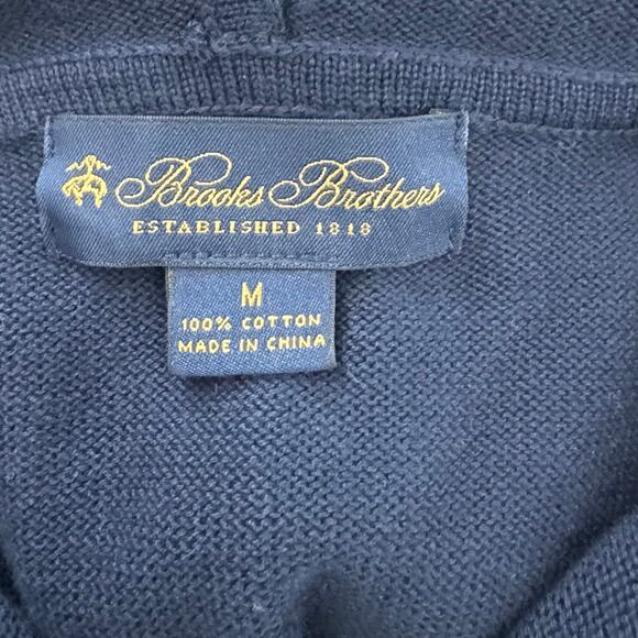 Brooks Brothers Mens Striped Cotton Pull Over Hooded Sweater Medium Navy Red - Picture 7 of 7